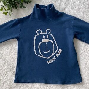 Zara 2/3 Blue Bear Mock Neck Shirt EUC Boys Top